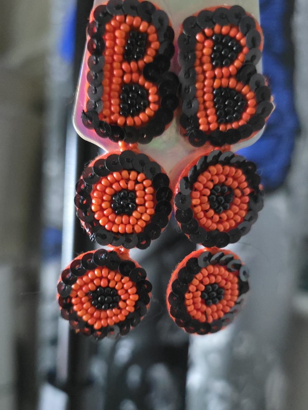 Source Unknown Black and Orange Beaded Hair Accessories